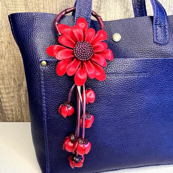 Leather Flower Purse Charm Genuine Leather Fall Daisy Bag Charm NEW FAST SHIP - Picture 2 of 6